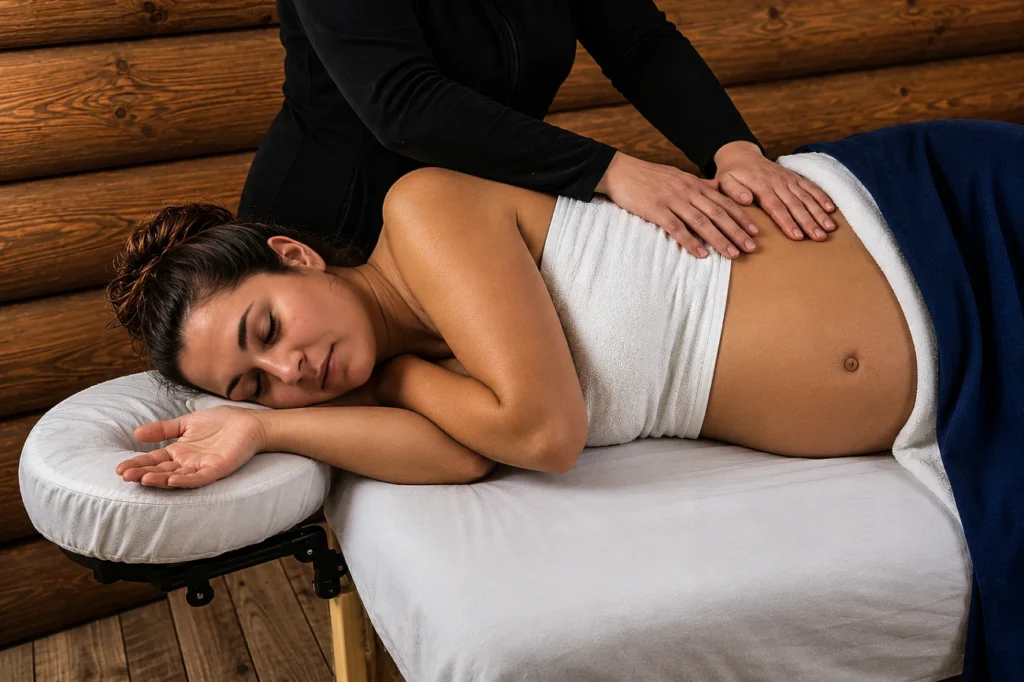 Femme enceinte recevant un massage prénatal relaxant