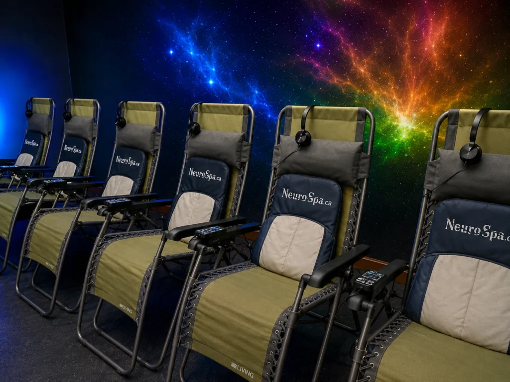 Fauteuils inclinables NeuroSpa avec mur galaxie coloré